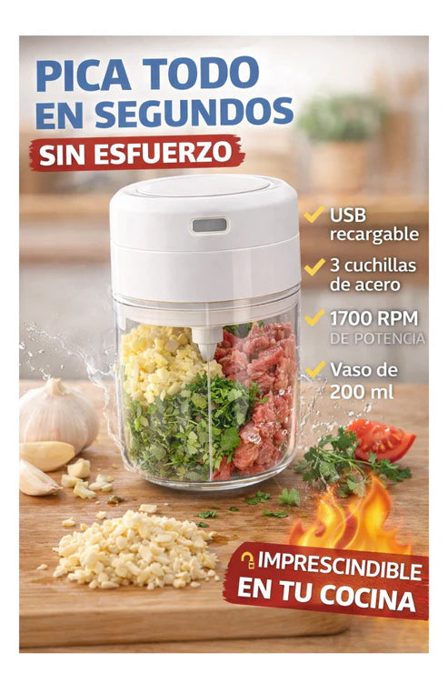 🥗⚡ PICA TODO EN SEGUNDOS SIN ESFUERZO Y AHORRA TIEMPO EN LA COCINA  👉 Mini Picadora Recargable Portátil