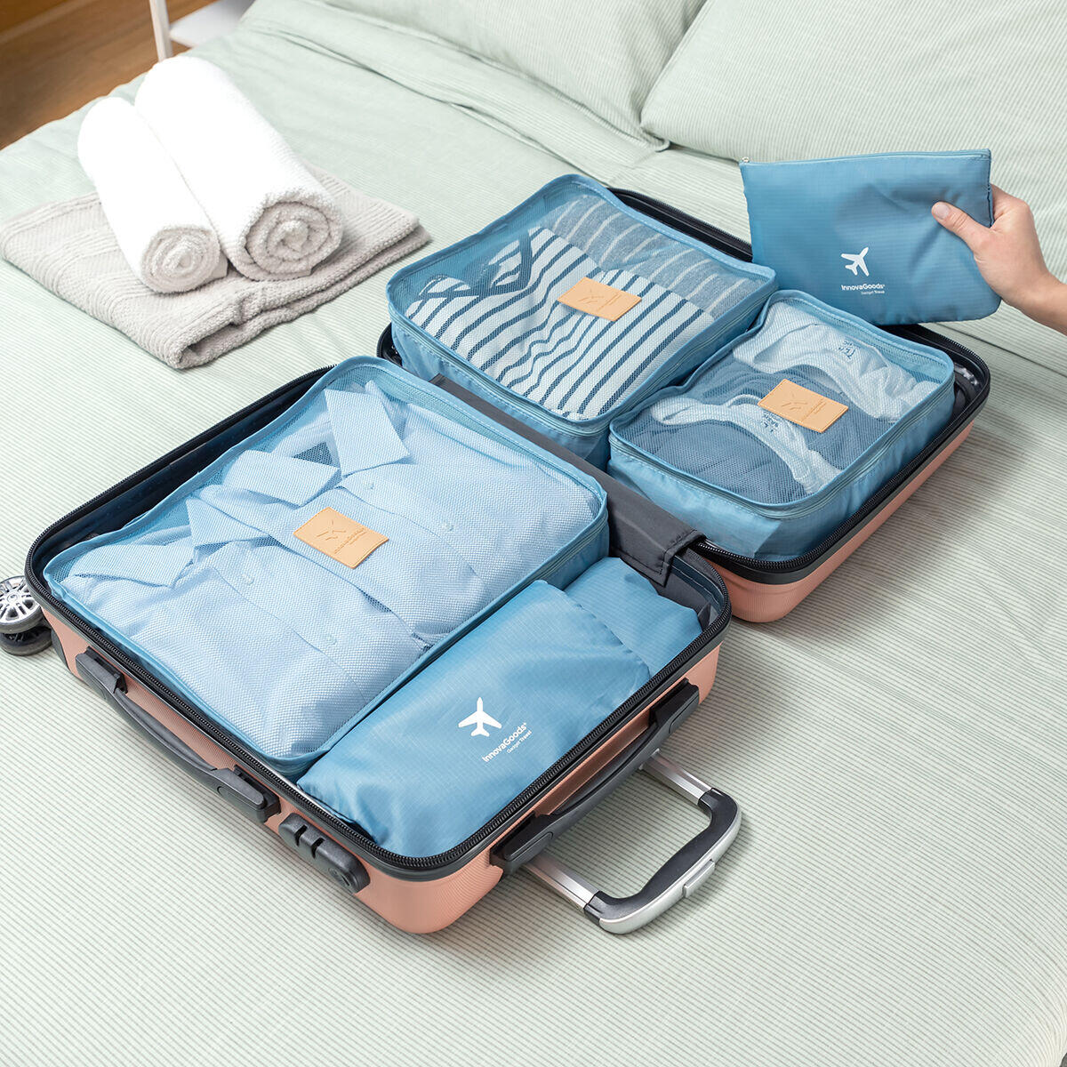 🧳 ORGANIZA TU MALETA EN SEGUNDOS Y VIAJA SIN CAOS Set de 6 bolsas organizadoras que ahorran espacio y tiempo
