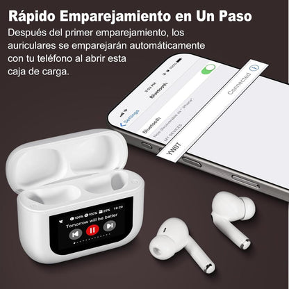 🎧🚀 CONTROLA TODO SIN TOCAR EL MÓVIL Y DISFRUTA SONIDO PRO SIN LÍMITES  👉 Auriculares Bluetooth 5.4 con Pantalla Táctil Inteligente