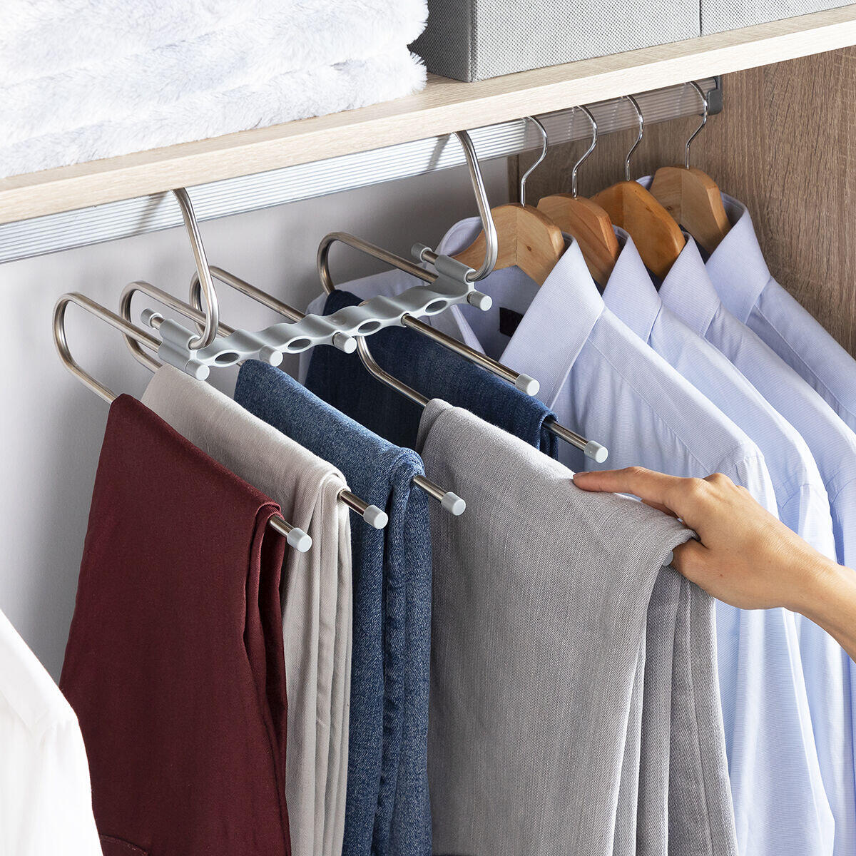 👉 👖 ¿SIN ESPACIO EN TU ARMARIO? DUPLÍCALO EN SEGUNDOS- Percha múltiple 5 en 1 para pantalones.