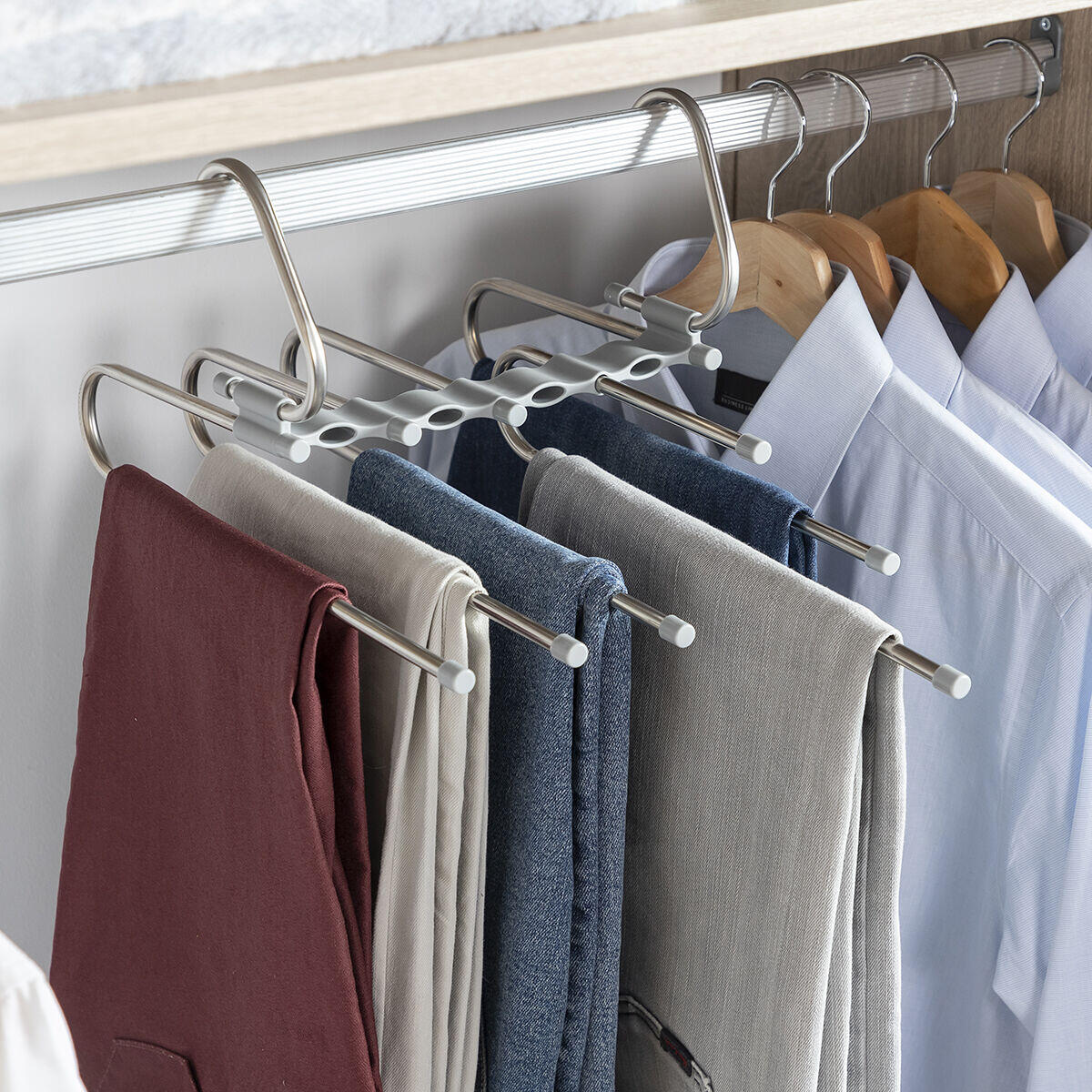 👉 👖 ¿SIN ESPACIO EN TU ARMARIO? DUPLÍCALO EN SEGUNDOS- Percha múltiple 5 en 1 para pantalones.