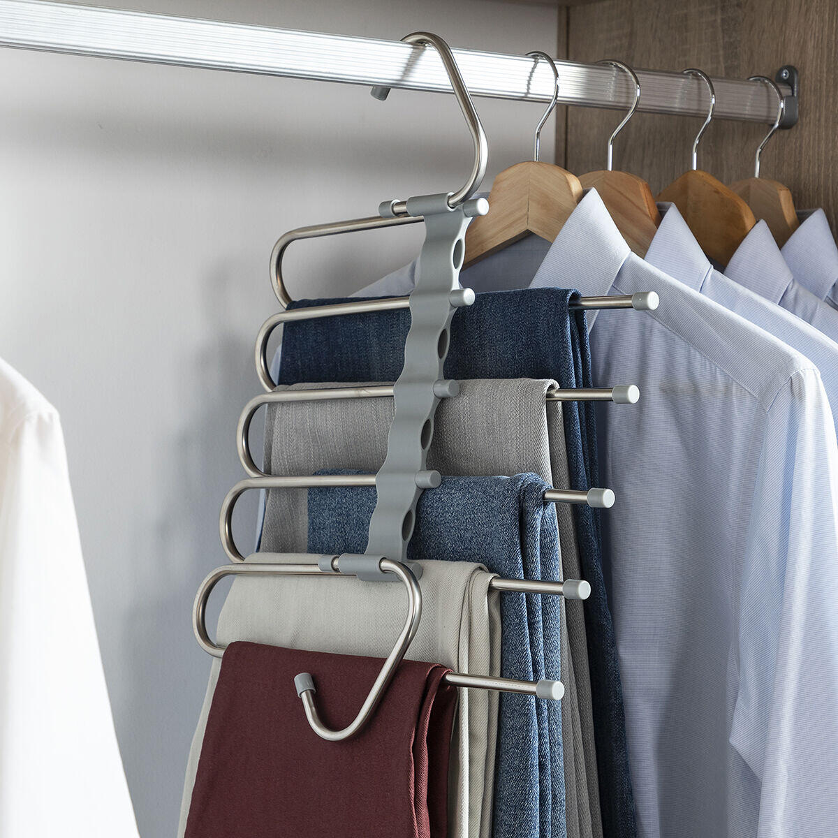 👉 👖 ¿SIN ESPACIO EN TU ARMARIO? DUPLÍCALO EN SEGUNDOS- Percha múltiple 5 en 1 para pantalones.